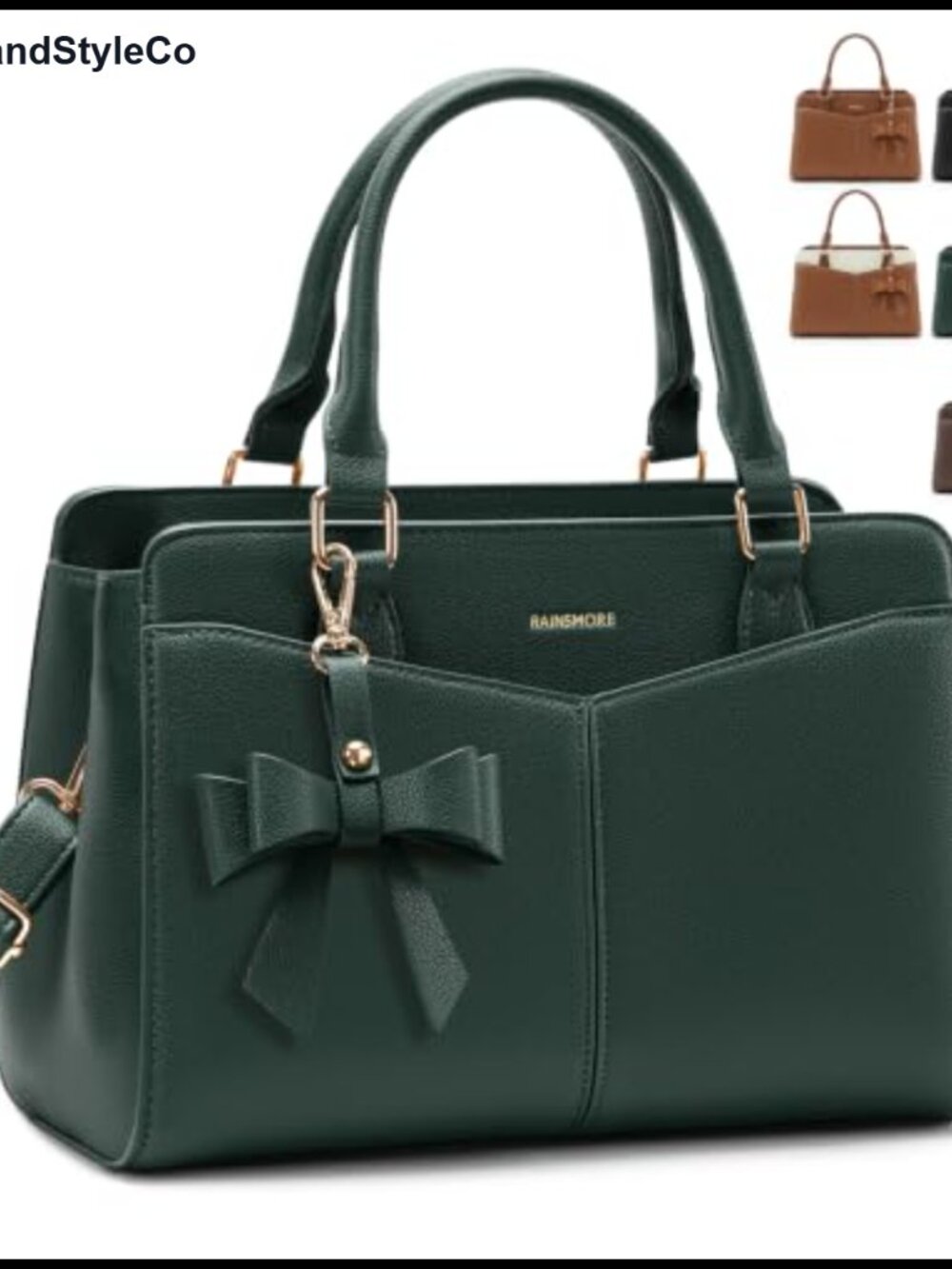 PU Leather Structured Satchel Purse Work Handbag with Bowknot & Strap